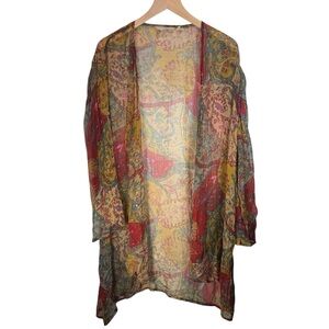 Soft Surroundings Kimono Large Duster Colorful Paisley Cardigan Boho Lightweight